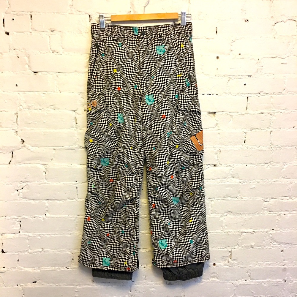 Burton boys cargo ski pants black & white space invaders size 10 12